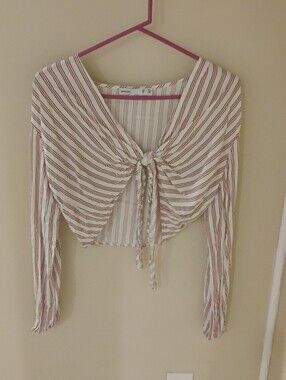 Lefties Womens Striped Long Sleeve Front Tie Top Sz S